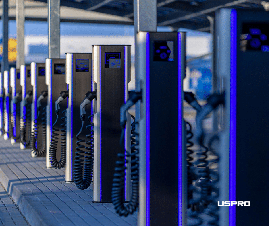 Elinta Charge CityCharge 1x43kW komercinė elektromobilių įkrovimo stotelė iš priekio